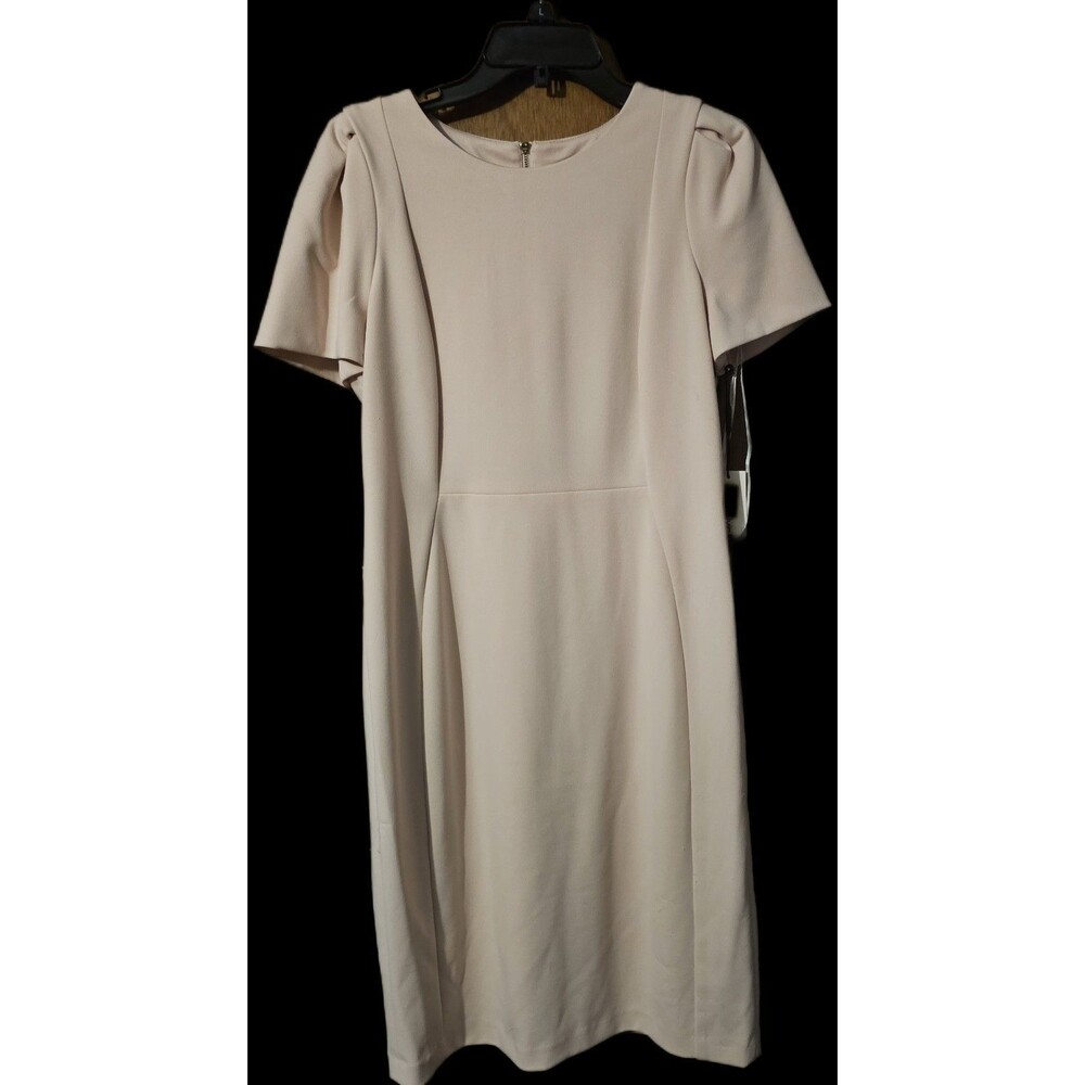 Calvin Klein Pink Sheath Dress Puffed Cap Sleeves Back Zipper Size 12 NWT